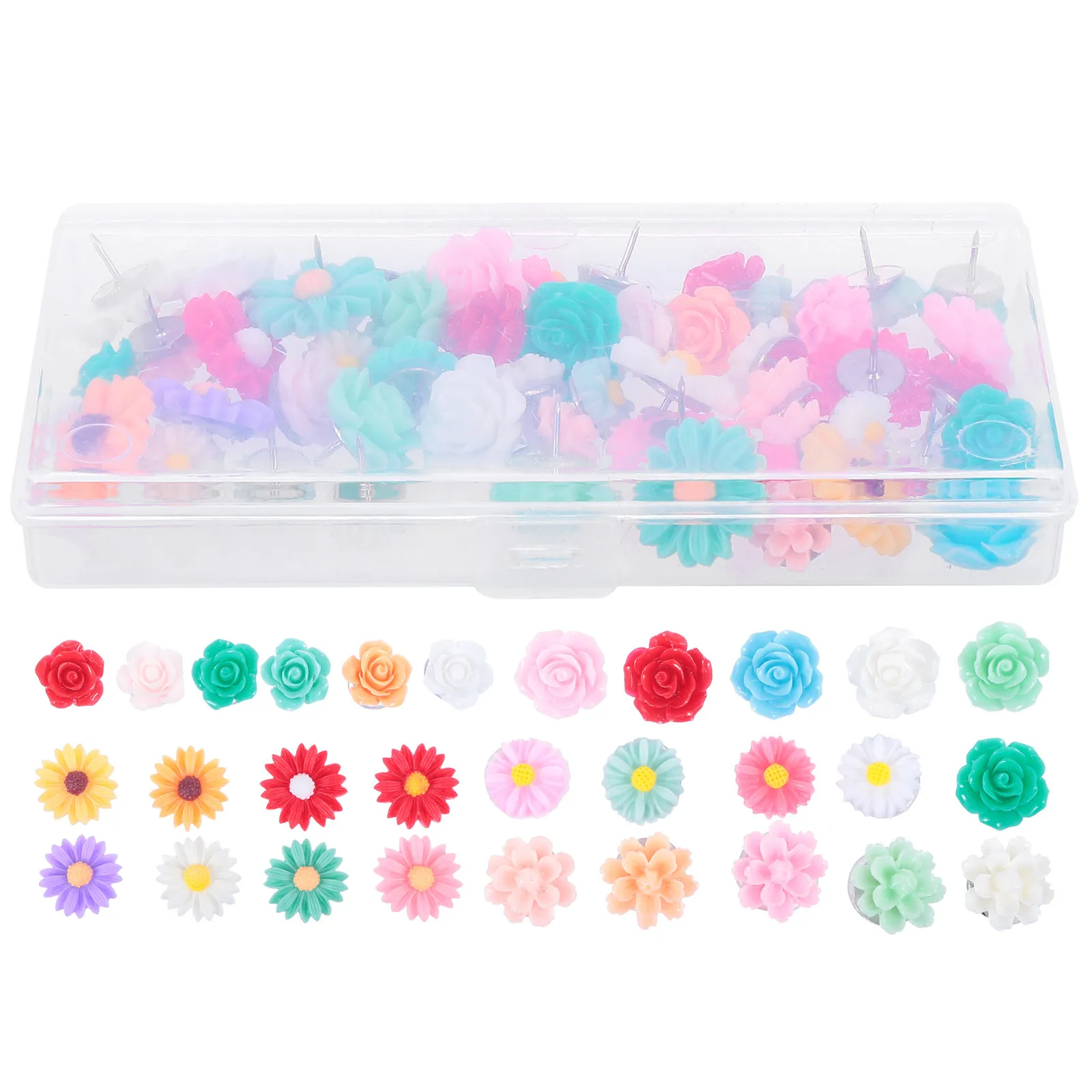 50pcs Wooden Flower Design Thumbtacks for Cork Bulletin Boards Whiteboards and Photo Walls Office School Use