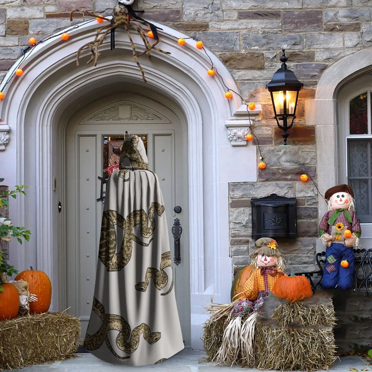 الكرة بيثون مورف الأفعى نمط طويل مقنعين عباءة الساحرة القرون الوسطى زي تأثيري كيب HalloweenParty الكبار للجنسين #4