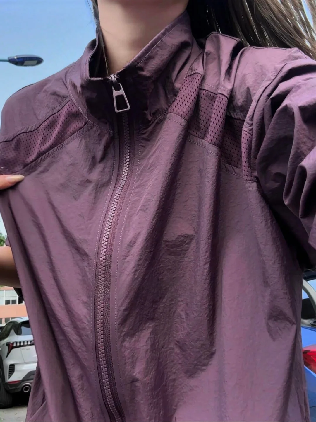 

Purple Ice Silk Stand Collar Men's Summer Trendy Mesh Splicing Breathable Quick Dry Outdoor Sports Jacket Casual Style Zipper...