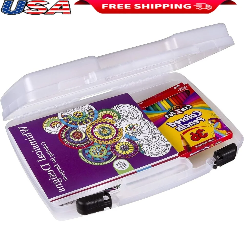 

17 Inch Quick View Carrying Case Plastic Art Craft Organizer Lockable Handle Supplies Scissors Paints Ribbons Stamps