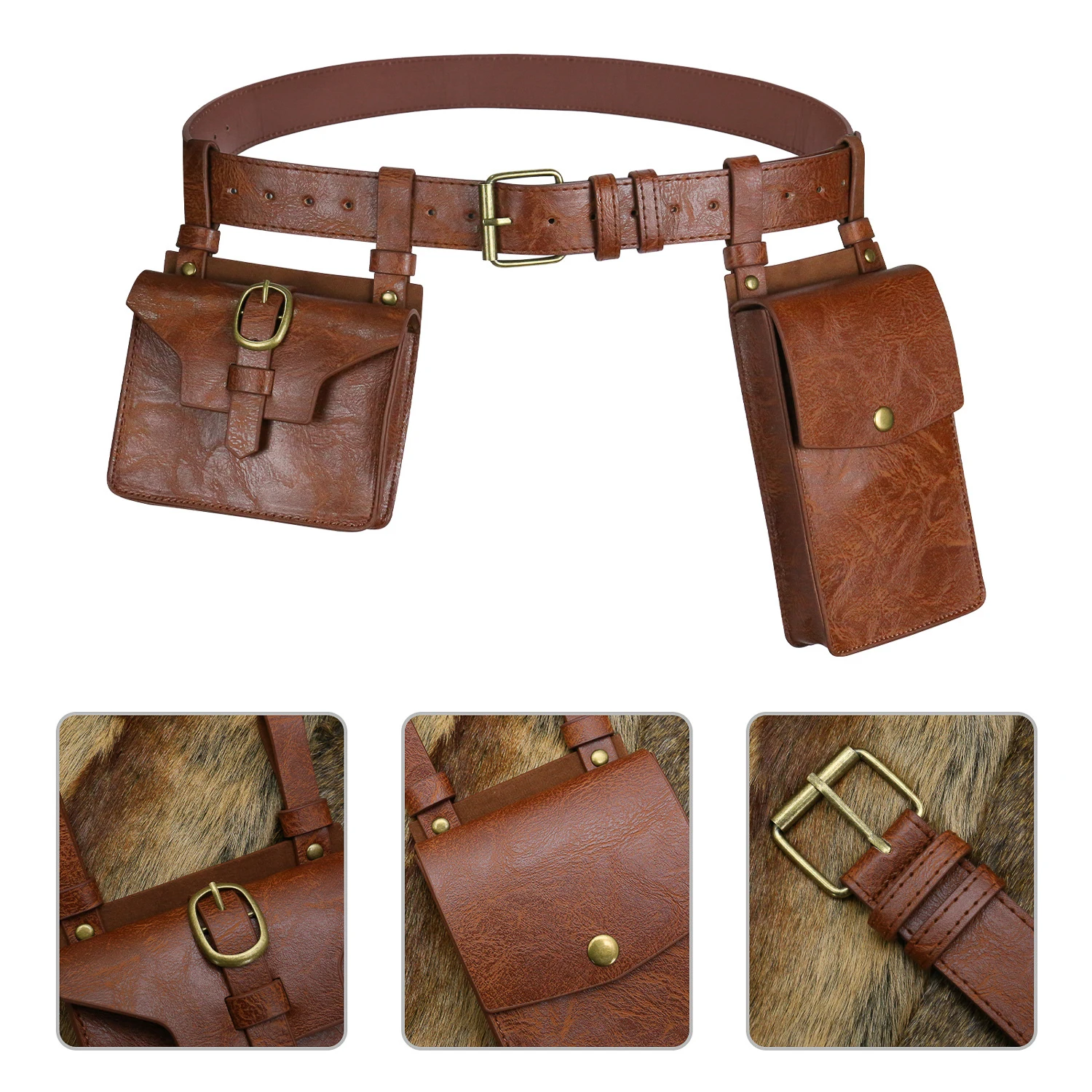 4PCS Medieval Cosplay Leather Belt Copper Coin Waist Bag Renaissance Dress Steam Belt Role Playing Halloween Belt Set Cosplay