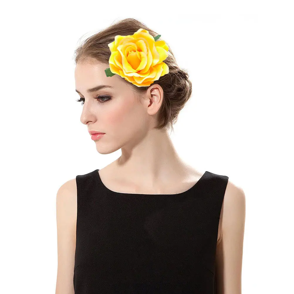 

5pcs 10Cm Large Rose Brooch Pin Artificial Flower Corsage For Wedding Bridal Dress Yellow Floral Clip Prom Evening Party Decor