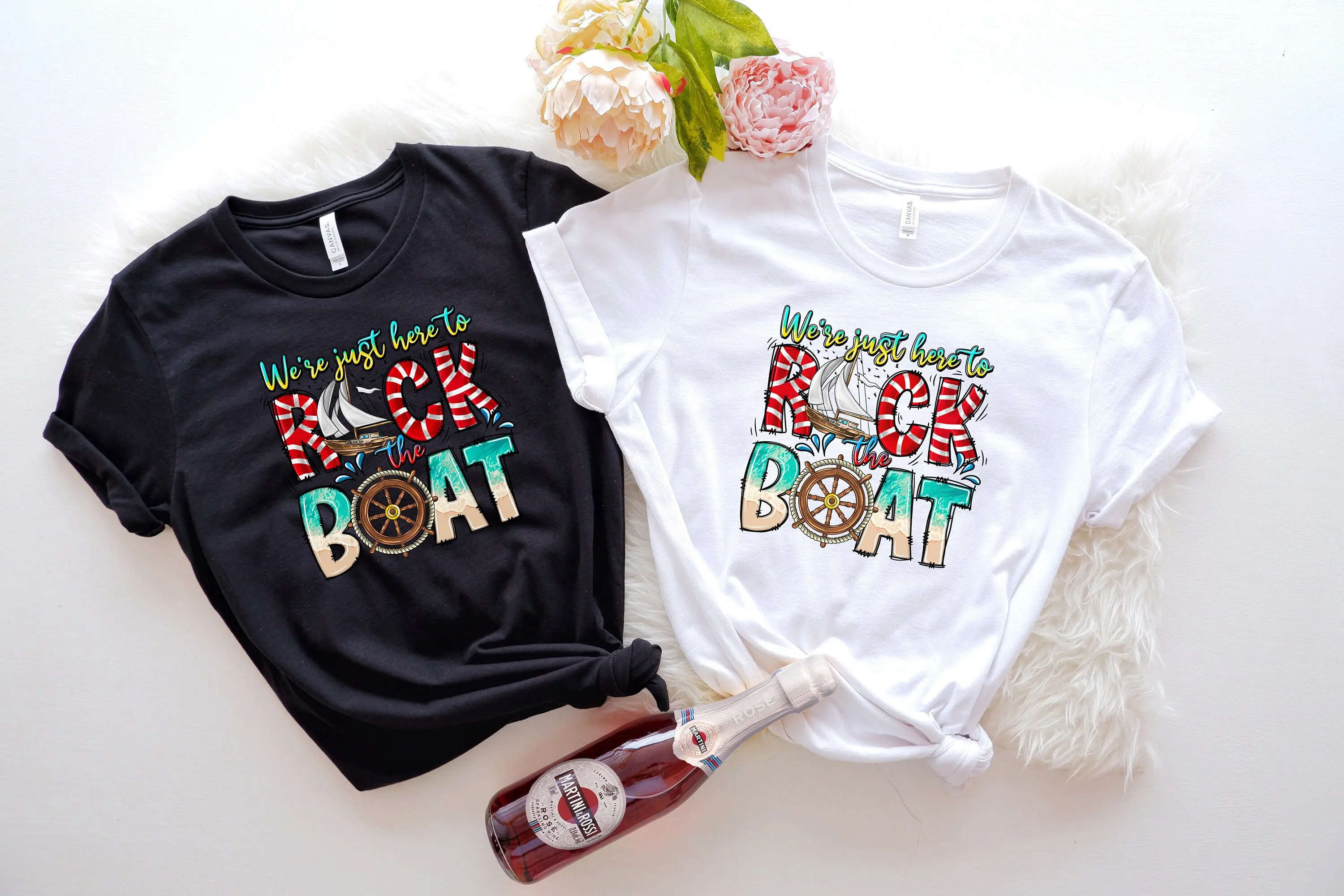 We'Re Just Here To Rock The Boat Family Cruise Trip 2023 T Shirt Vacation Summer Matching