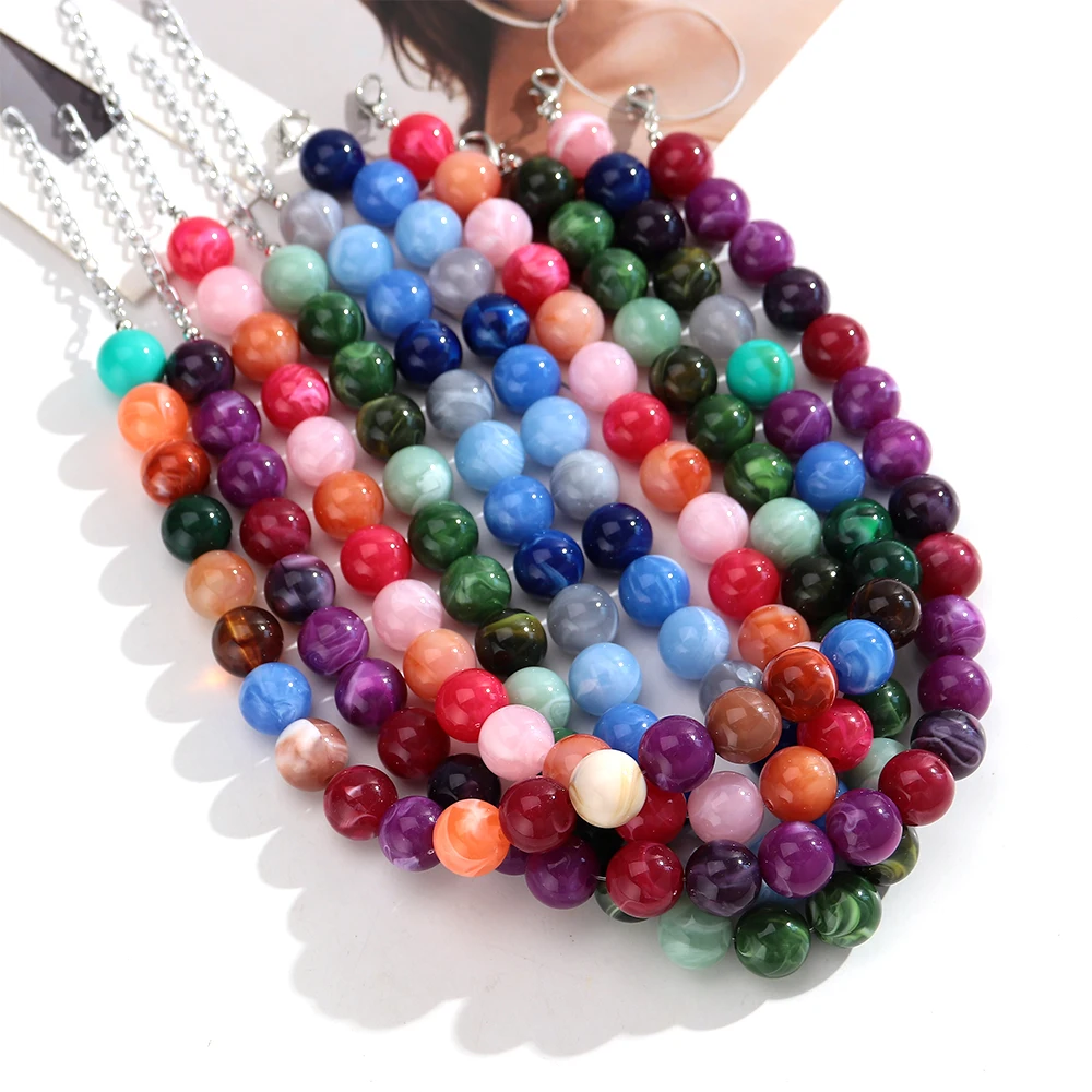 Modische Acryl-Halsketten mit 16-mm-Kugelperlen für Damen und Herren, Retro, mehrfarbig, große runde Perlenkette, Statement-Schmuck, Geschenk – Detail 4