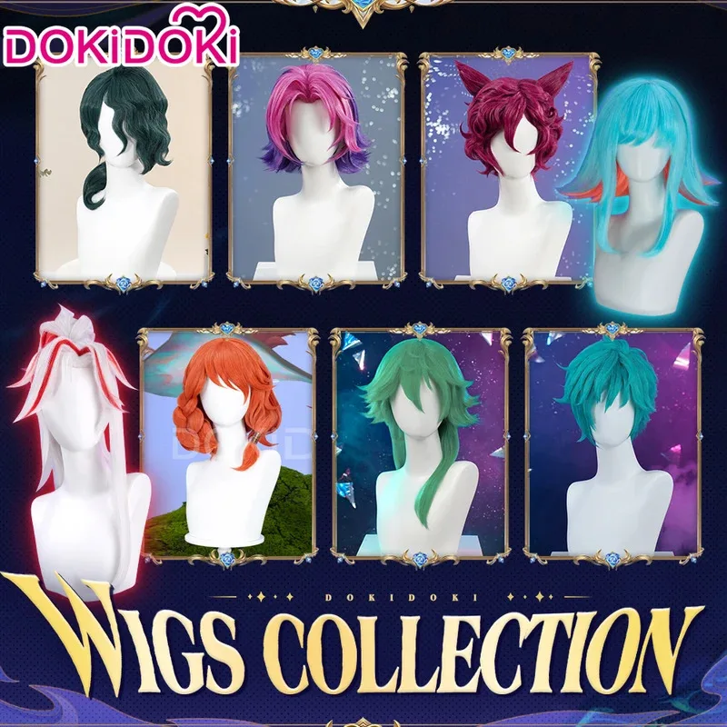

В НАЛИЧИИ Yonee Neekoo Settt Hweii Kaynn Ezreall Aur닥 Aphelia Peruka Game Косплей Парик DokiDoki Мужчины 55см Волосы Косплей Парик Кепка
