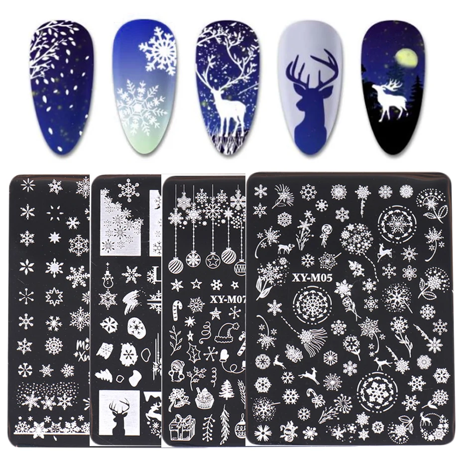 1 PC Nail Stamping Plates Christmas French Xmas Steel Printing Stencil Snowflakes Nail Stamp Templates Nail Art Manicure Tools