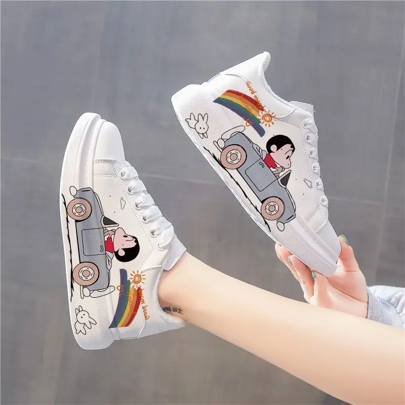

Crayon Shin-chan Girls Sneakers Cartoon Casual Walking Shoes Woman Flat Lace Up Sneakers Fashion Flat-bottomed Casual Shoes