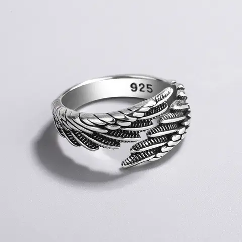 925 Sterling Silver Angel Wing Feather Adjustable Rings For Women Engagement Wedding Luxury Jewelry Accessories Jewellery
