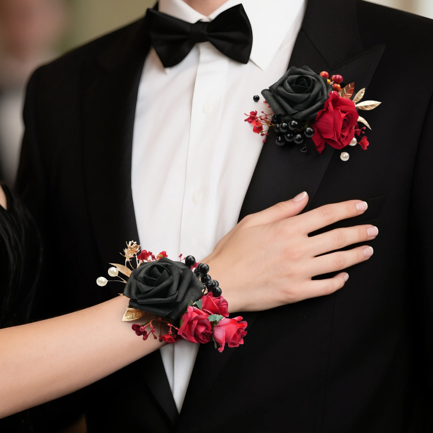 

Uflower, черный, красный свадебный корсаж на запястье, декор для запястья для девочек, матери, выпускного вечера, свадьбы, юбилея