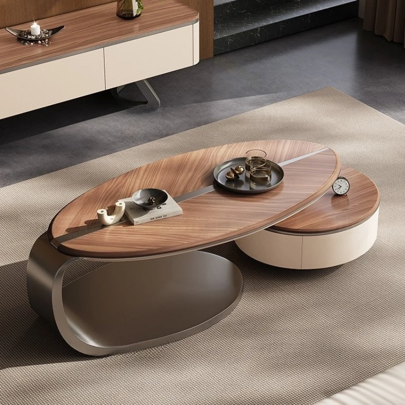 Modern simple light luxury stone solid wood leaves living room home rock slab coffee table