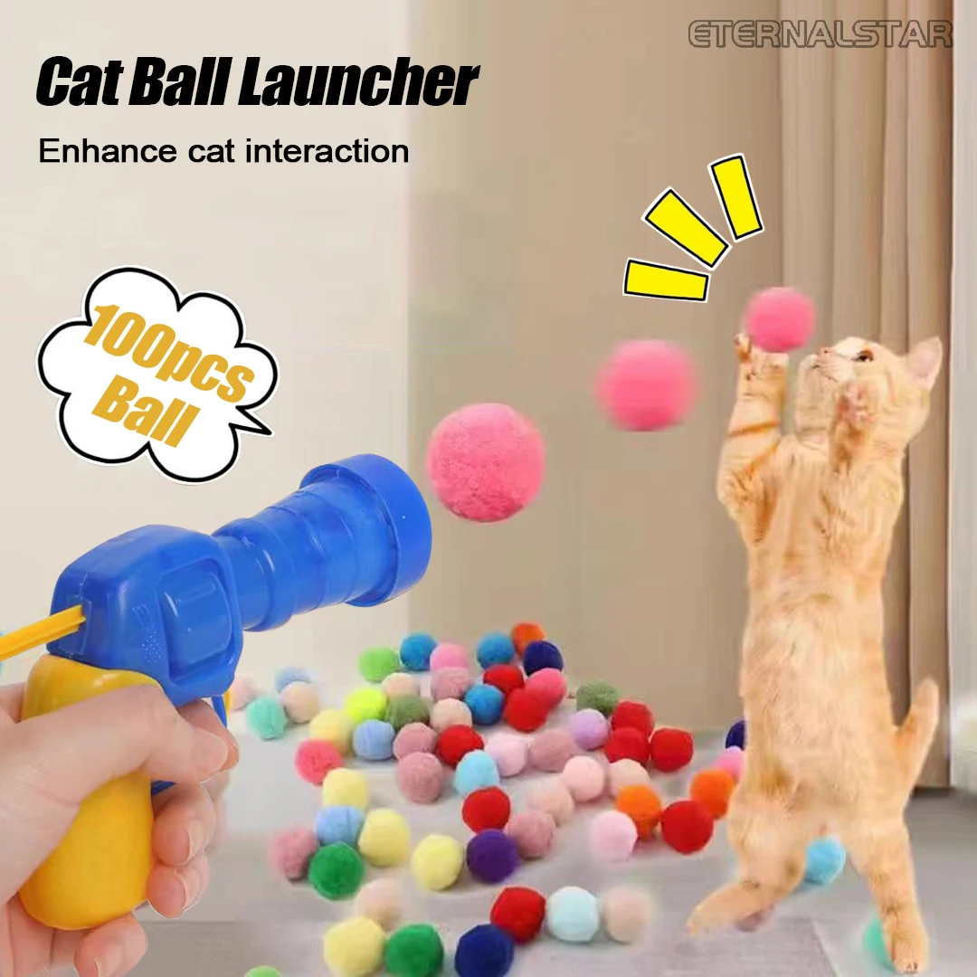 Creative Cat Toys Interactive Launch Training Kittens Mini Pompoms Games Stretch Plush Ball Toys Pet Accessories Cat Supplies