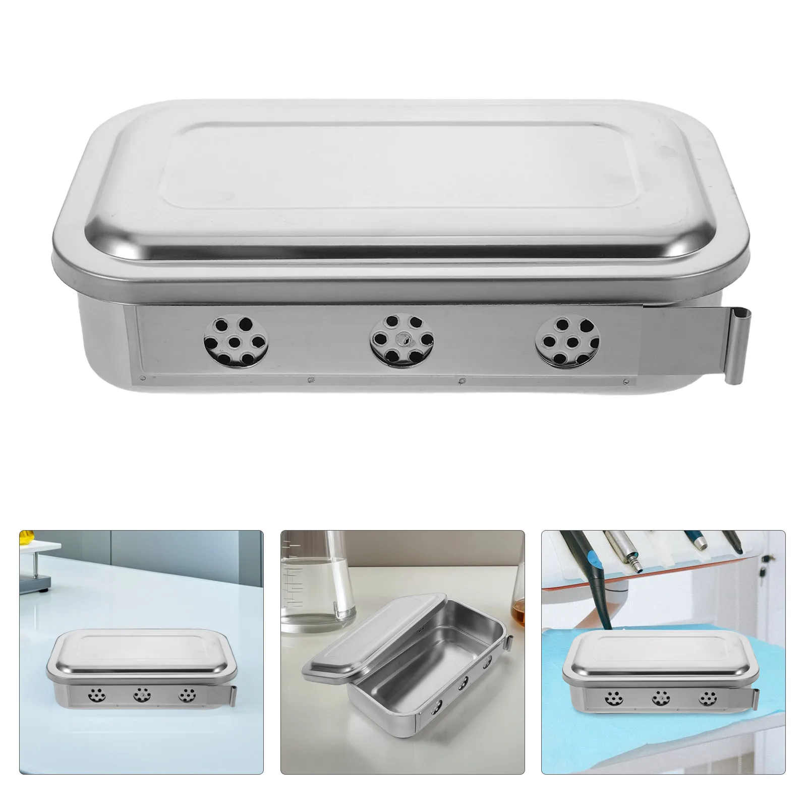 

Stainless Steel Medical Tray with Lid Perforated and Solid Surgical Instruments Organizer Disinfection Plate Holder