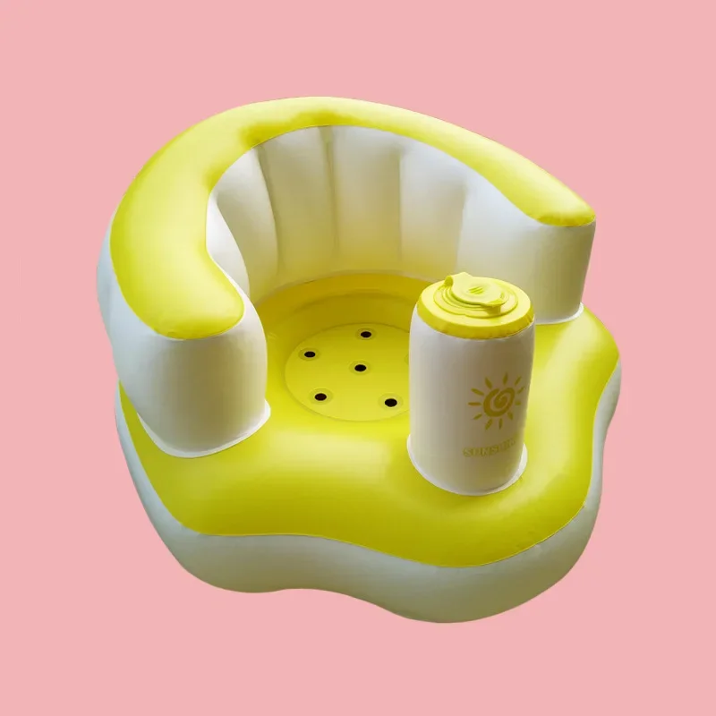 Canapé Gonflable pour Bébé, Chaise d'ApprentiCumbria pour Bébé, Siège Jaune et Blanc, Chaise de Salle à Manger, Tabouret de Bain Portable, Jouets en PVC