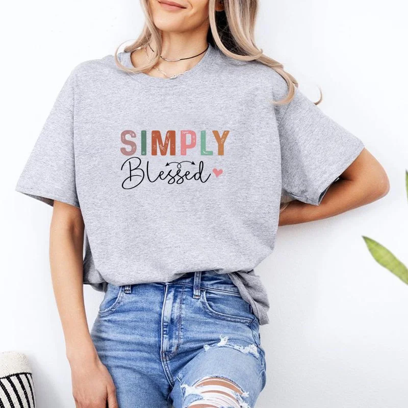 

Simply Blessed Christian T-shirt Blessing Lettered T-shirt Pure Cotton Short-sleeved Top Half-sleeved