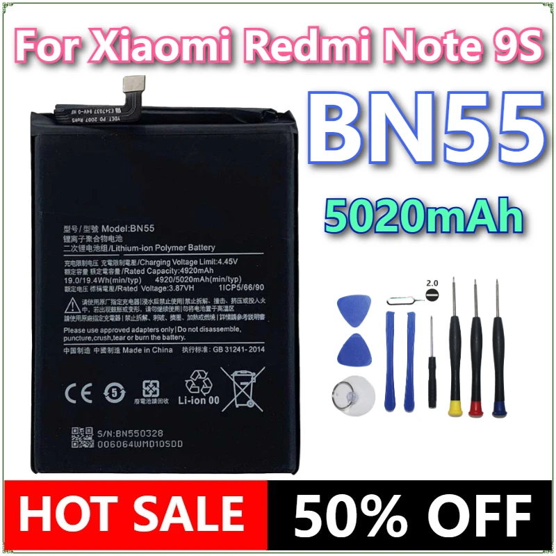 

Brand New BN55 5020mAh Mobile Phone Battery For Xiaomi Redmi Note 9 S Note 9S Note9S Phone Replacement Batteries +Tools