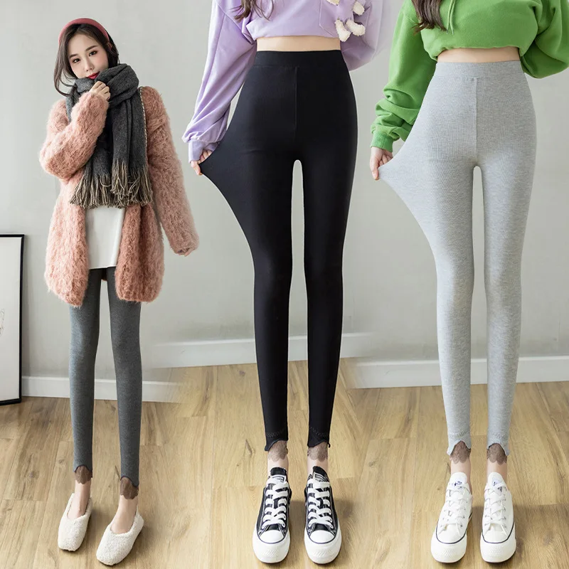 Women's Lace Tight Pants Lamb Velvet Base Layer Pants Autumn Outerwear Winter Warm plus Size Nine Points Pants Can Be Worn ou...