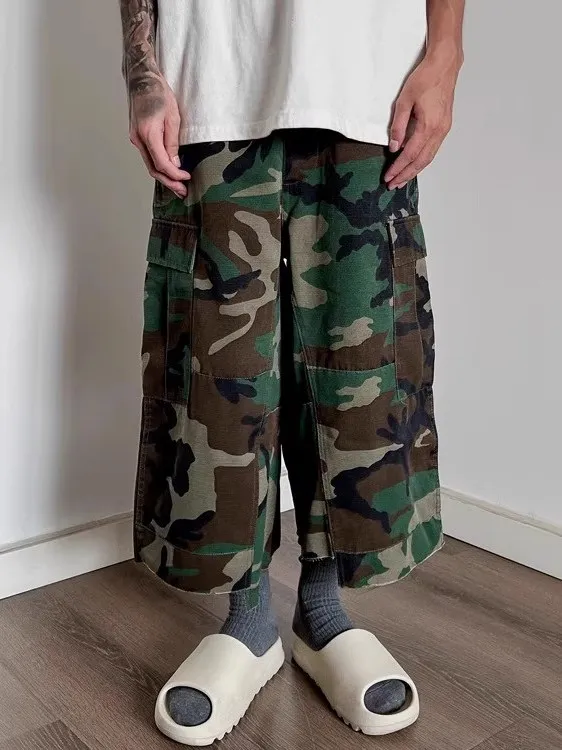 

Vintage Waed Camouflage Loose Fit Workwear Seven Inch Pants Military Bird Retro Sle Youthful Casual Trousers for Men