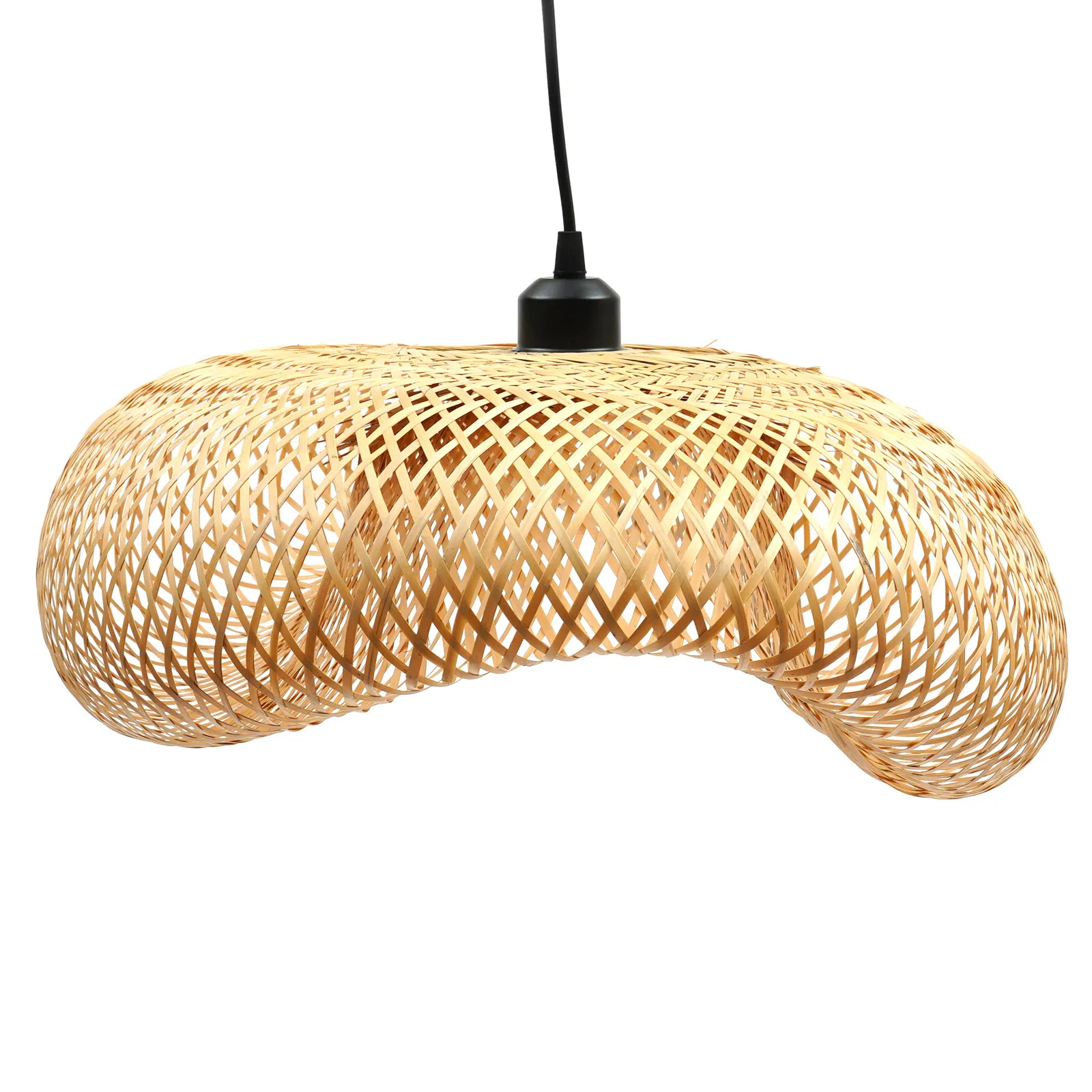 Lampada a sospensione con paralume in rattan e vimini di bambù. Lampada da soffitto a sospensione artistica asiatica