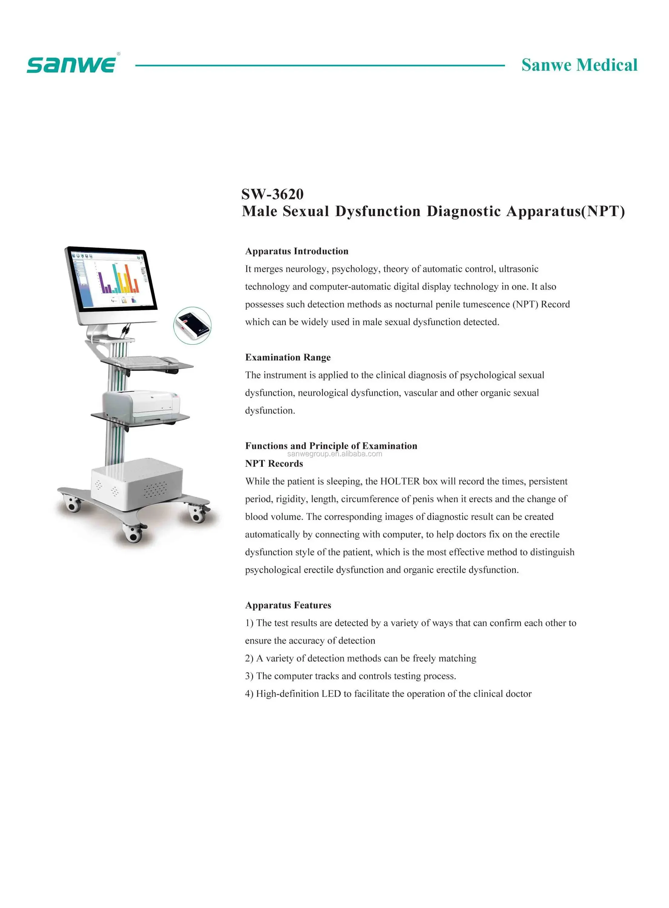 SW-3620 Male Nocturnal Penile Tumescence Recorder for Androlog Impotency Diagnostic