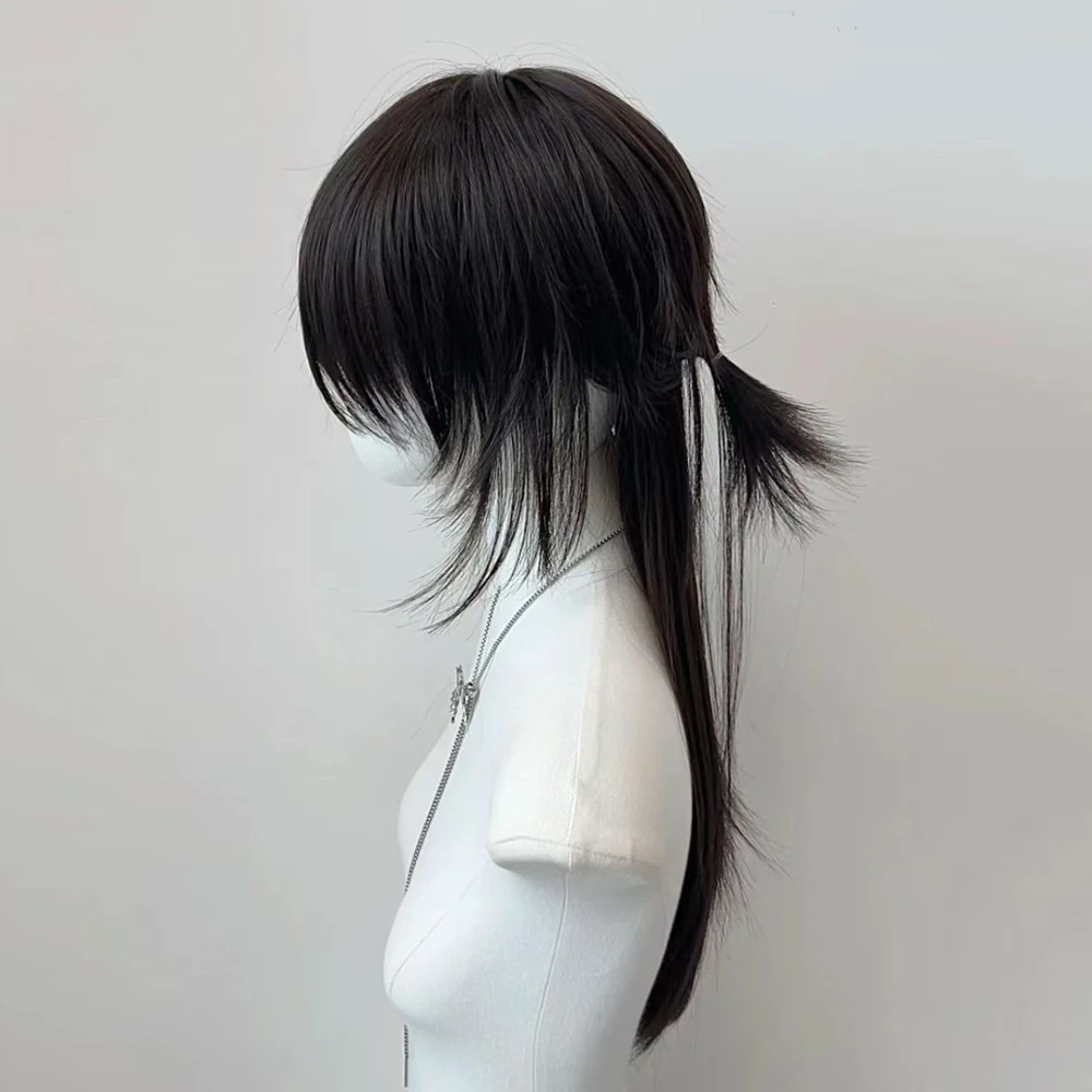 VICWIG Black Mullet Head Wigs with Bangs Long Synthetic Straight Men Women Anime Cosplay Hair Wig for Daily Party image 5