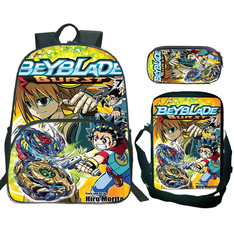 3pcs/set Beyblade X Printed School Backpack Girls Boys Cartoon Schoolbag Teenager Travel Bag Anime Children Bookbag Mochila