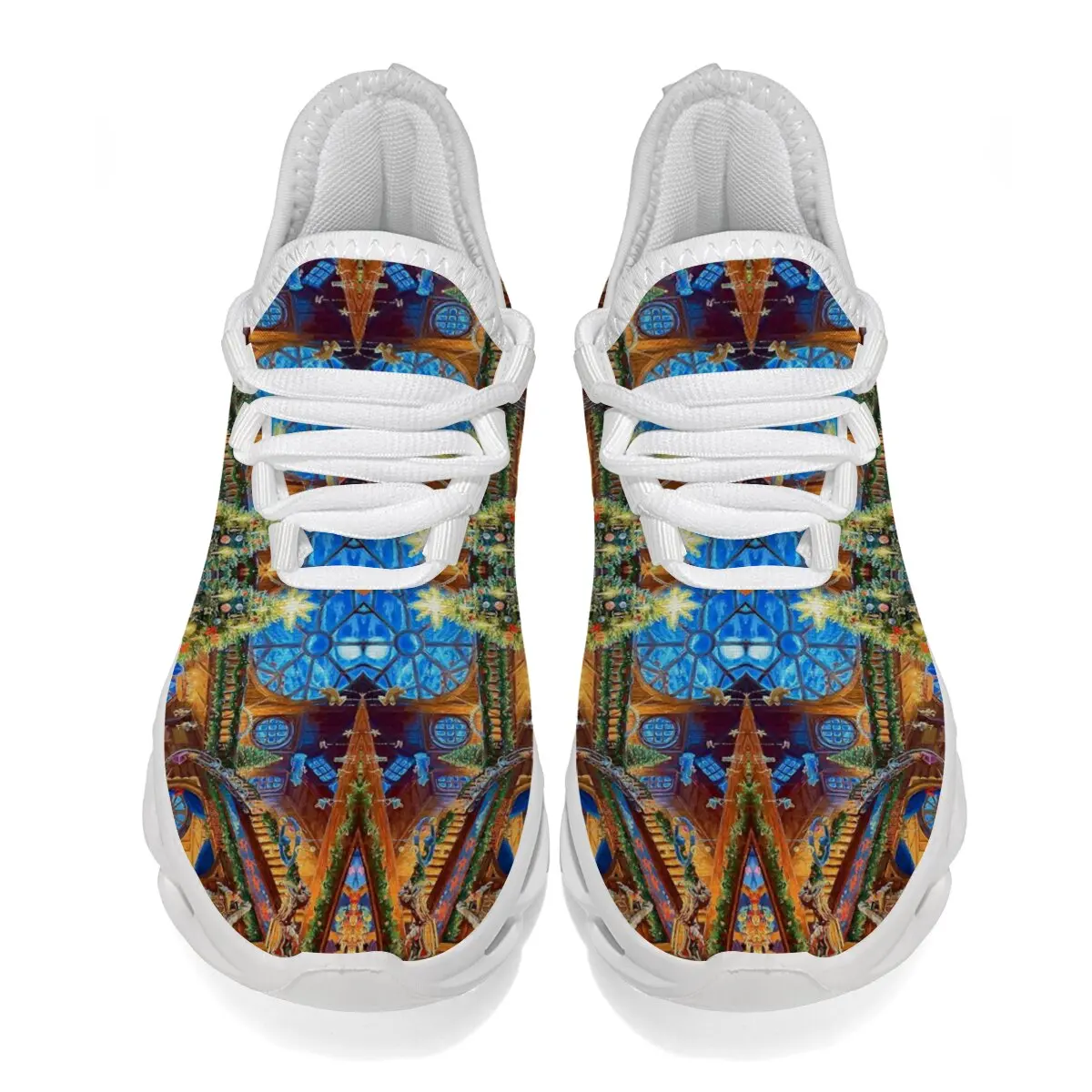 Sepatu Olahraga dengan Adegan Natal Santa Claus dan Pohon Natal, Sepatu Kasual Anak Perempuan, Sneaker Anak Laki-laki yang Bernapas, Sportschuhe Kinder