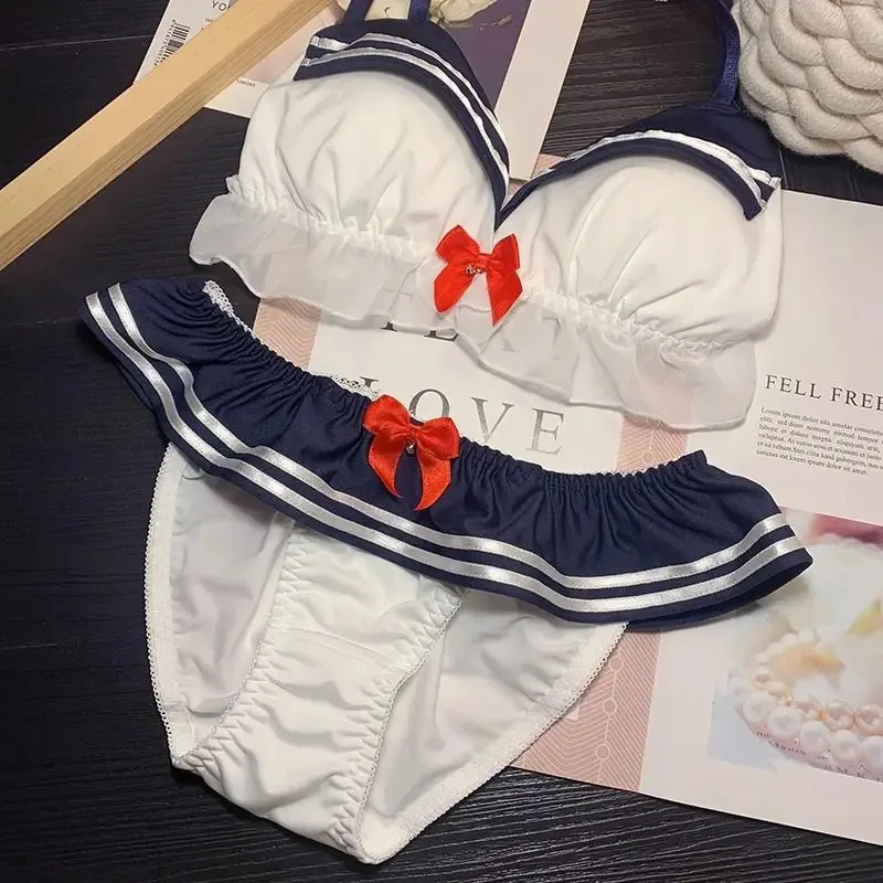 Japanese Style Loli Women's Underwear, Soft Girl, Navy Sweet And Cute, No Steel Ring, Slim Girl, Sailor Bra