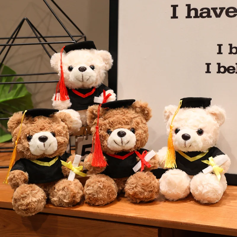25cm Cute Dr Bear Doll Graduation Teddy Bear Ornaments, with Cap and Gown, for Kindergarten, School Graduation Gift, Party Favor