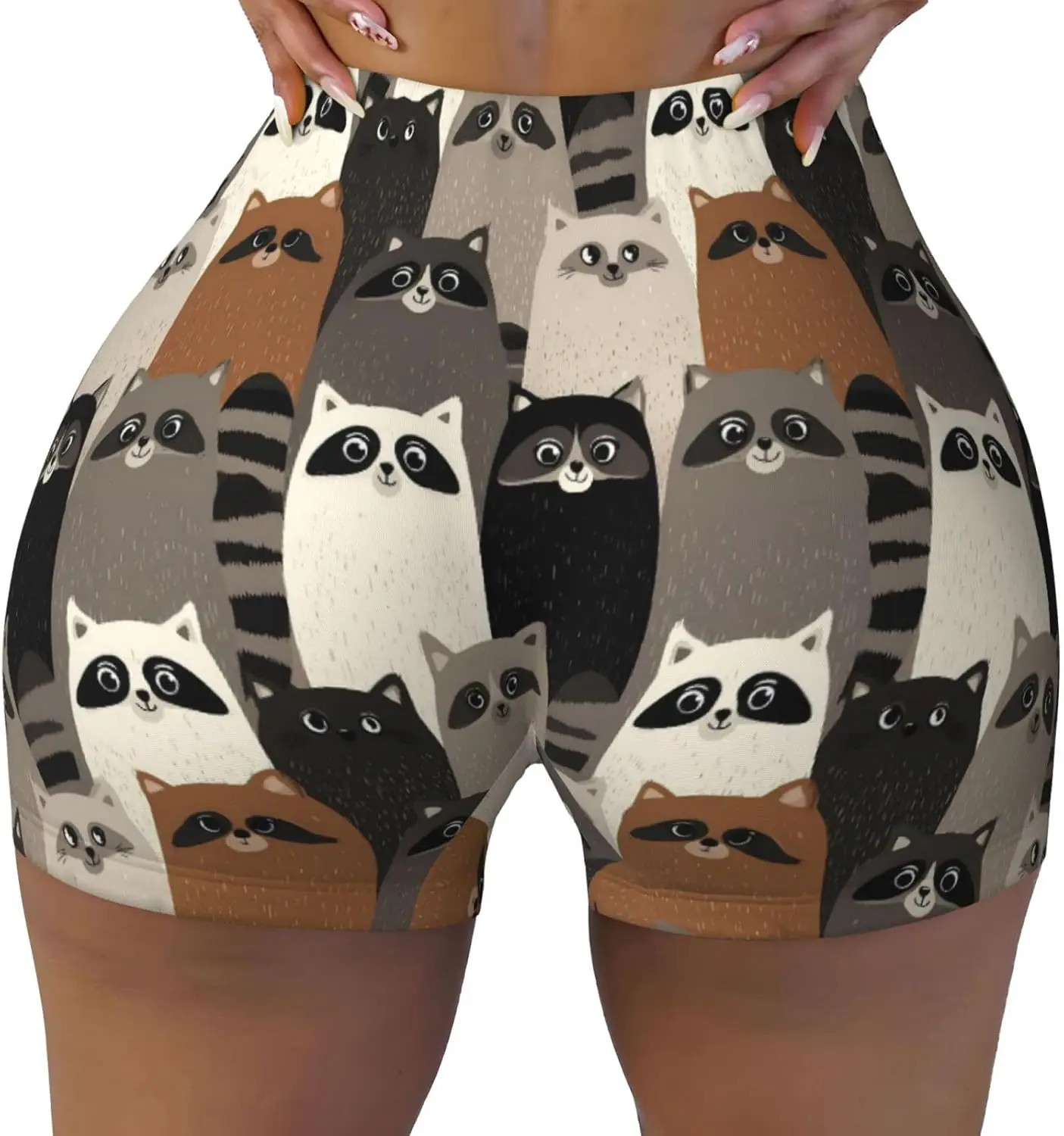 Cartoon Raccon Print Workout Shorts for Women Short Gym Yoga Running Sport Active Exercise Fitness Short Soft