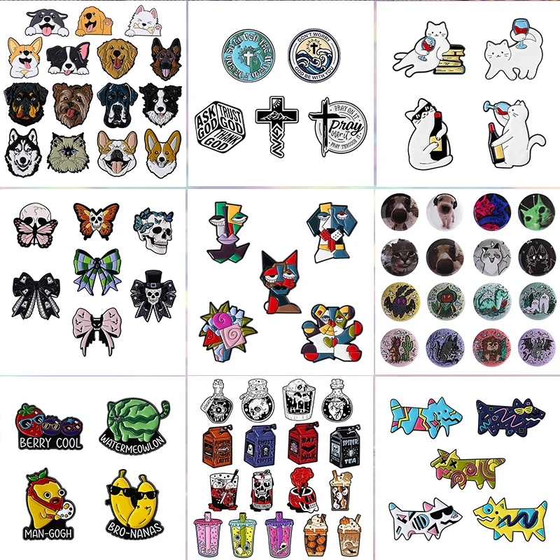 

2-10Pcs/Set Halloween Horror Skeleton Juice Abstract Art Painting Enamel Pins Cartoon Anime Dog Cat Brooches Lapel Badge Jewelry