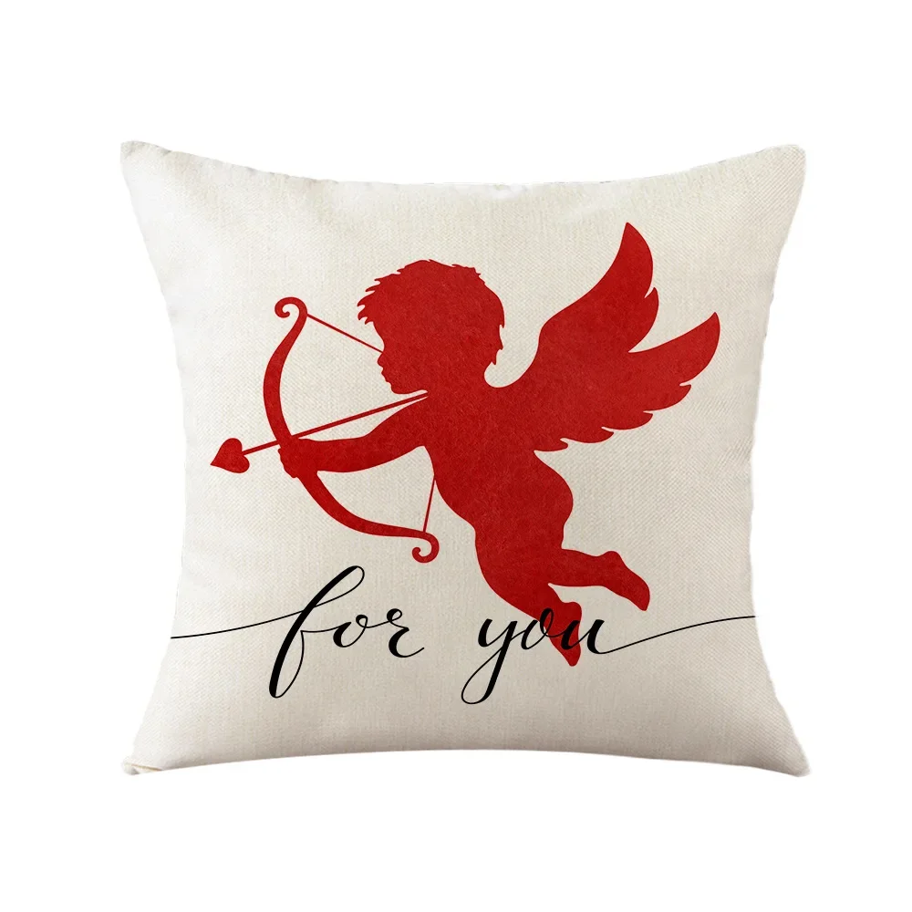 Valentine's Day Decorations Sofa Cushion Cover 18x18 Inches Home Party Decor Pillowcase Wedding Gifts Cupid Printed Pillow Cover