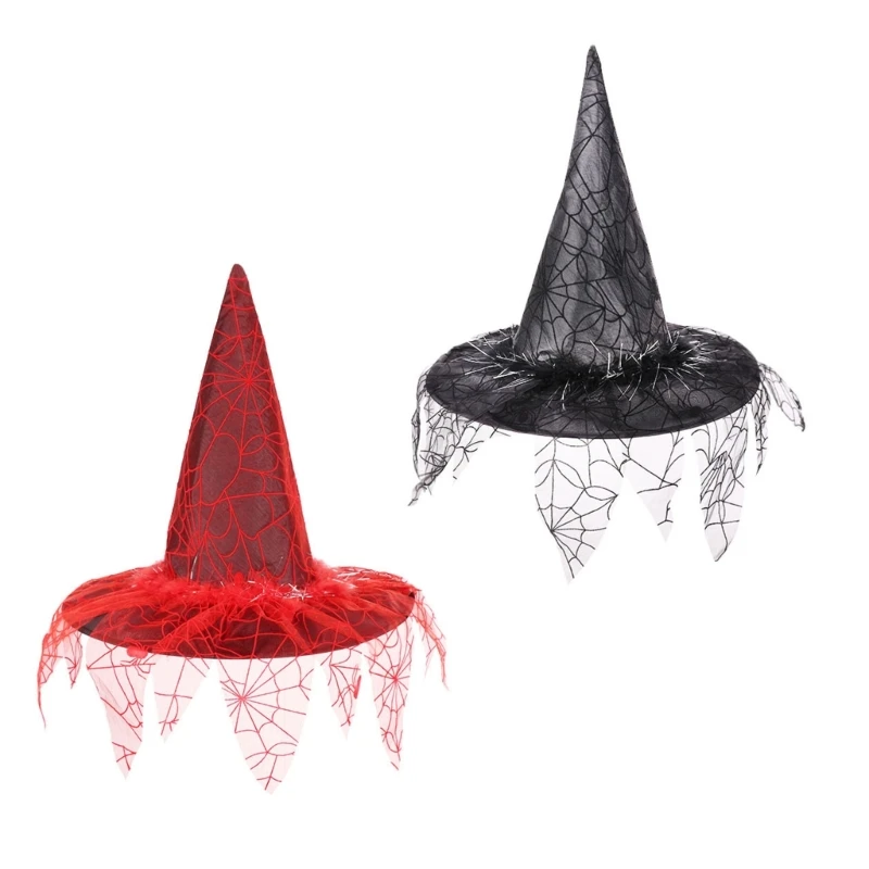 

Halloween Witch Hat Witches Hats Women Adult Wizard Men Costume Cosplay Party Mesh Veils Wide Birm Hat