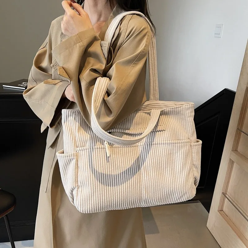 

Corduroy Women's Bag 2025 Trend Luxury Hand Purse Large Handbag Sac De Luxe Canvas Femme Shoulder Handbags Woman Tote Female