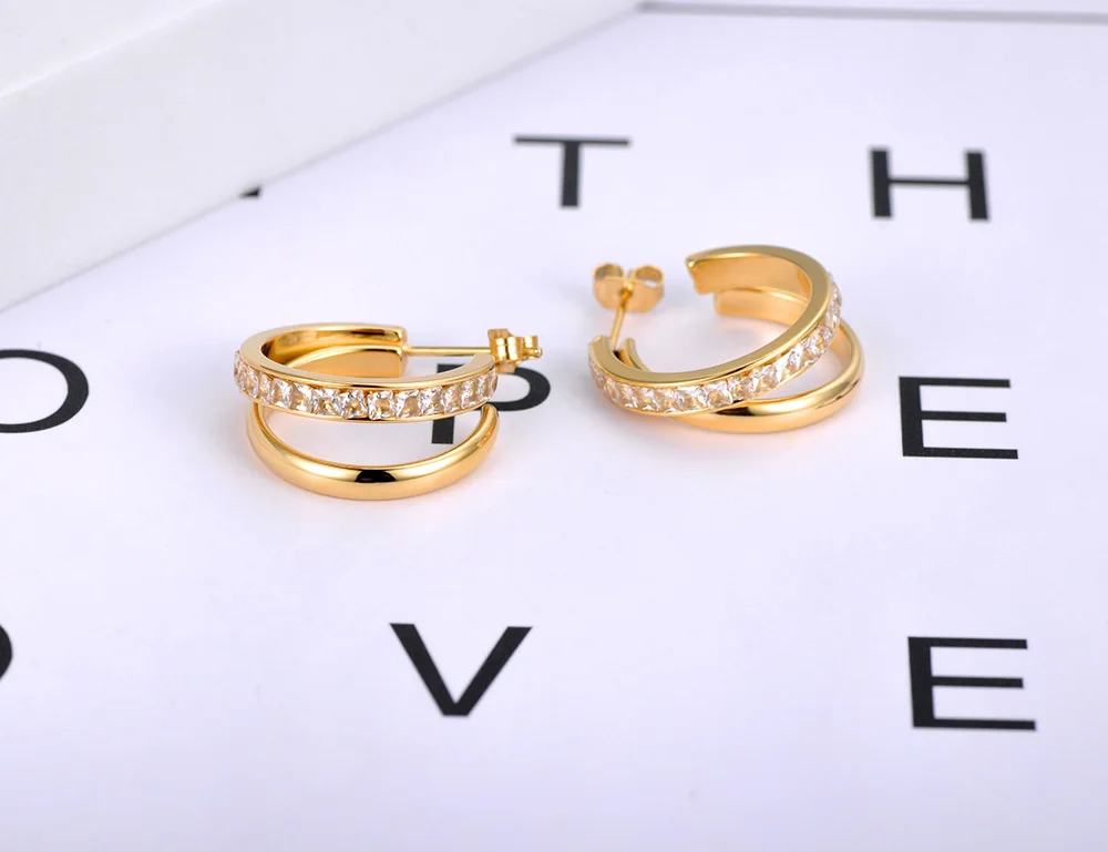 JeeMango Geometrische Doppel-Rhombus-Zirkon-Ohrringe für Damen, Edelstahl, goldfarben, Kristall-Ohrring, Modeschmuck, E26089 – Detail 13