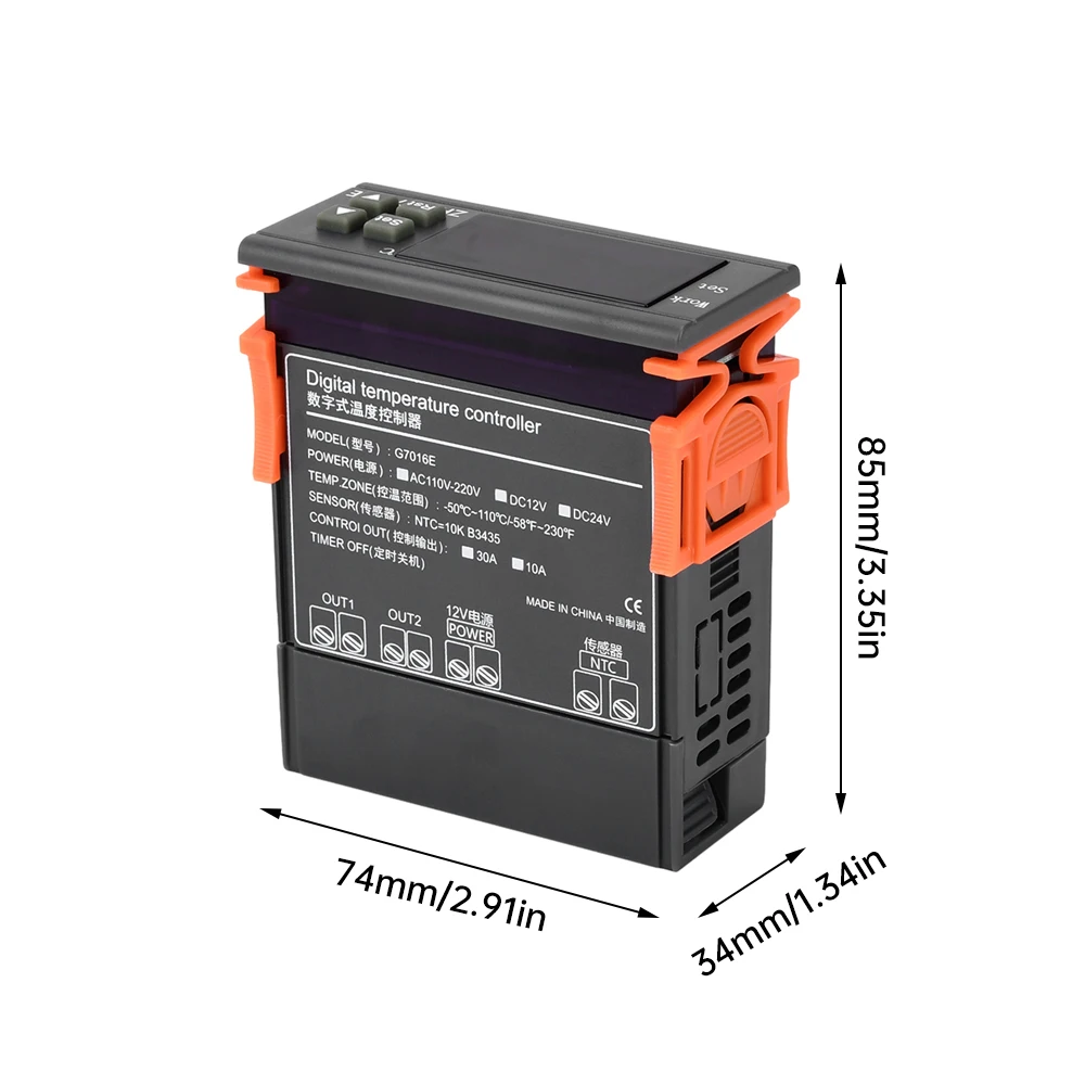 G7016E Digital LED Temperature Controller Heating Cooling Thermostat 10A 30A Relay Output with NTC Sensor Probe 12V 24V