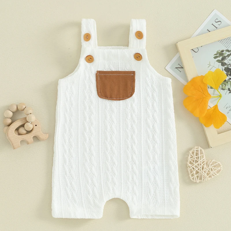 Tsnbre Newborn Baby Boy Girl Summer Outfits Ribbed Knitted Romper Baby Overalls 0 to18 Month Neutral Infant Clothes