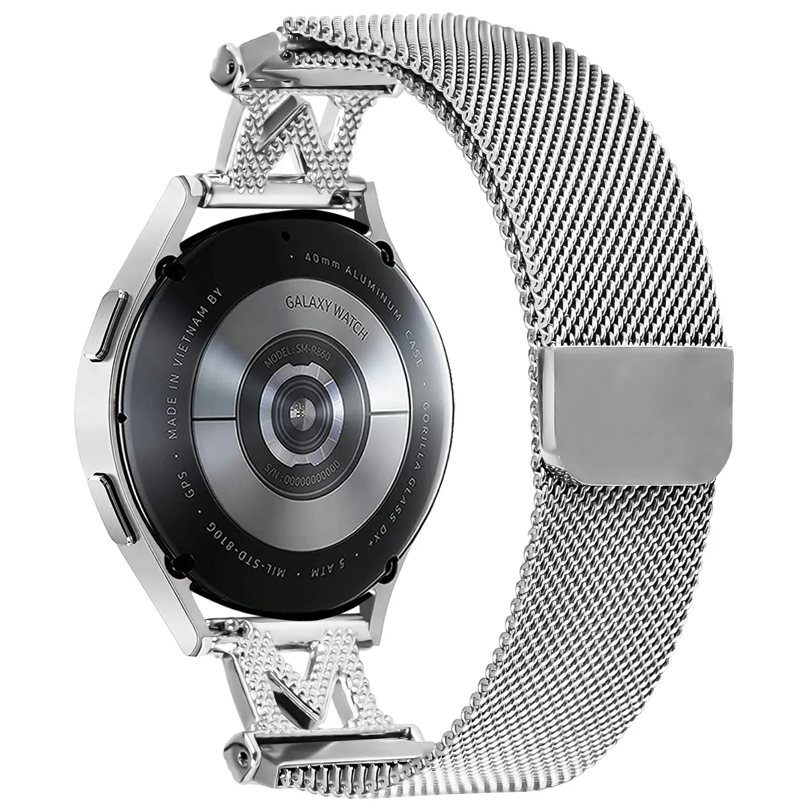 สําหรับ Samsung Galaxy Watch3 41 มม.สแตนเลส M-Type Milanese Watch Band สายรัดข้อมือสีเงิน