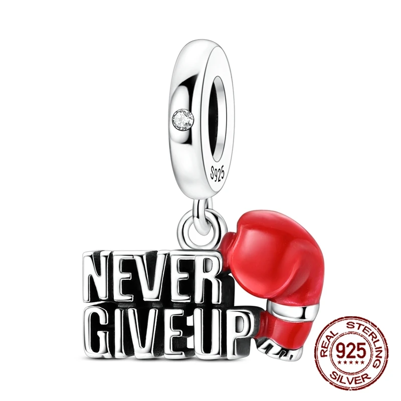 

Подвеска из стерлингового серебра 925 пробы с надписью "NEVER GIVE UP", мотивационный спортивный дизайн, подходит для браслетов, ювелирное украшение, подарок для мужчин, женщин и детей