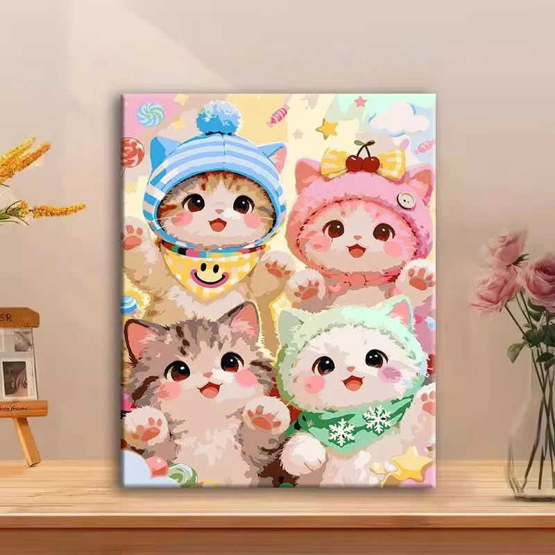 5D DIY Diamant-Malerei-Set Glückliche Katze Malerei Kunst Vollbohr-Strass-Mosaik Wanddekoration Bastelset Geschenk für Zuhause Rahmenlos
