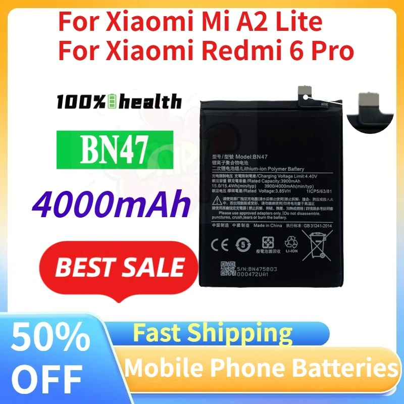

Brand New BN47 4000mAh Mobile Phone Battery for Xiaomi Mi A2 Lite/Xiaomi Redmi 6 Pro BN47 Phone Replacement Batteries +Tools