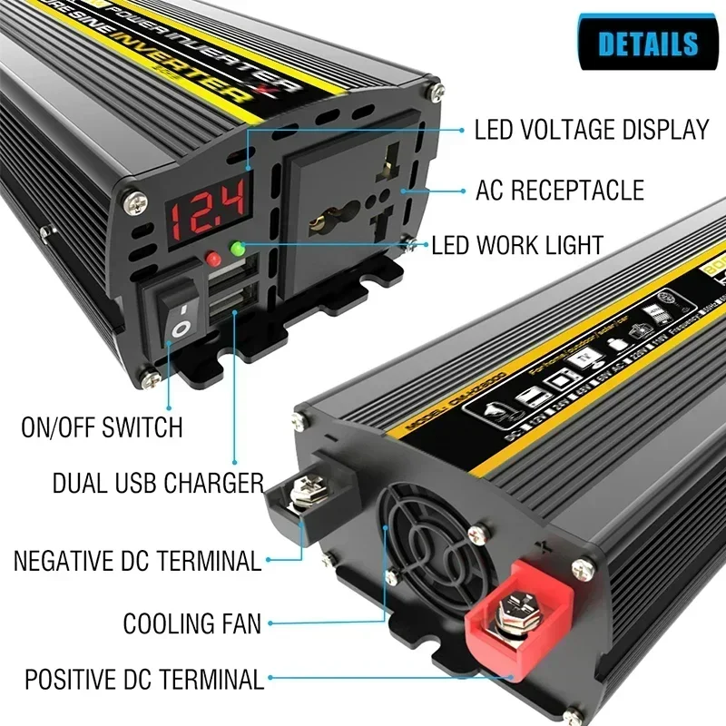 Imagem -03 - Inversor de Onda Senoidal Pura para Casa e Carro Transformador de Tensão Uso com Saída Usb Dupla 12v 220v 8000w 6000w 4000w 3000w