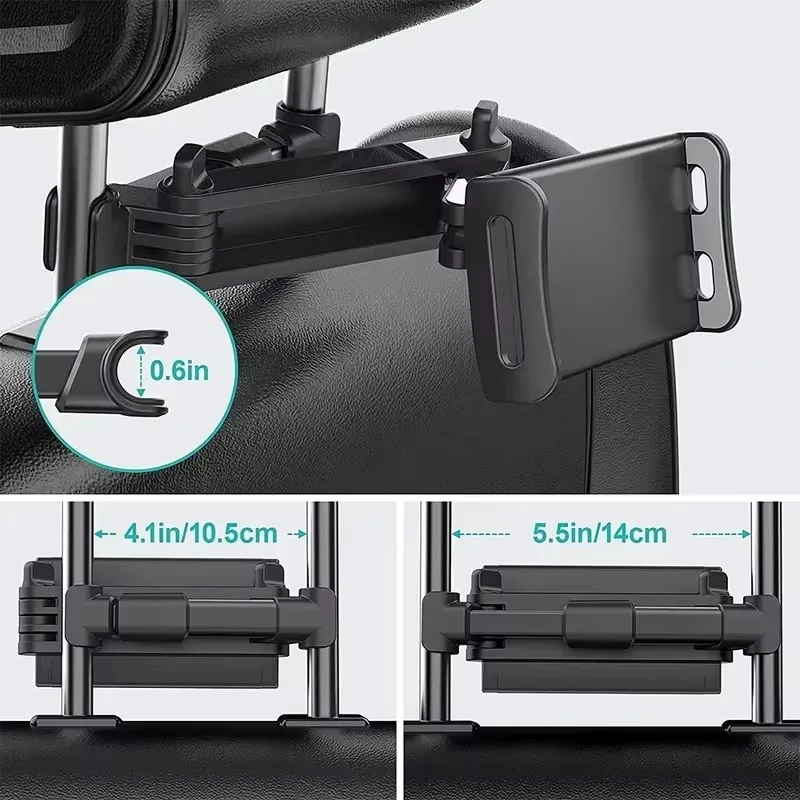 Universal 360 ° Soporte giratorio para reposacabezas de coche, compatible con tabletas y teléfonos de 4 a 11 pulgadas, ideal para iPad Air y dispositivos similares.