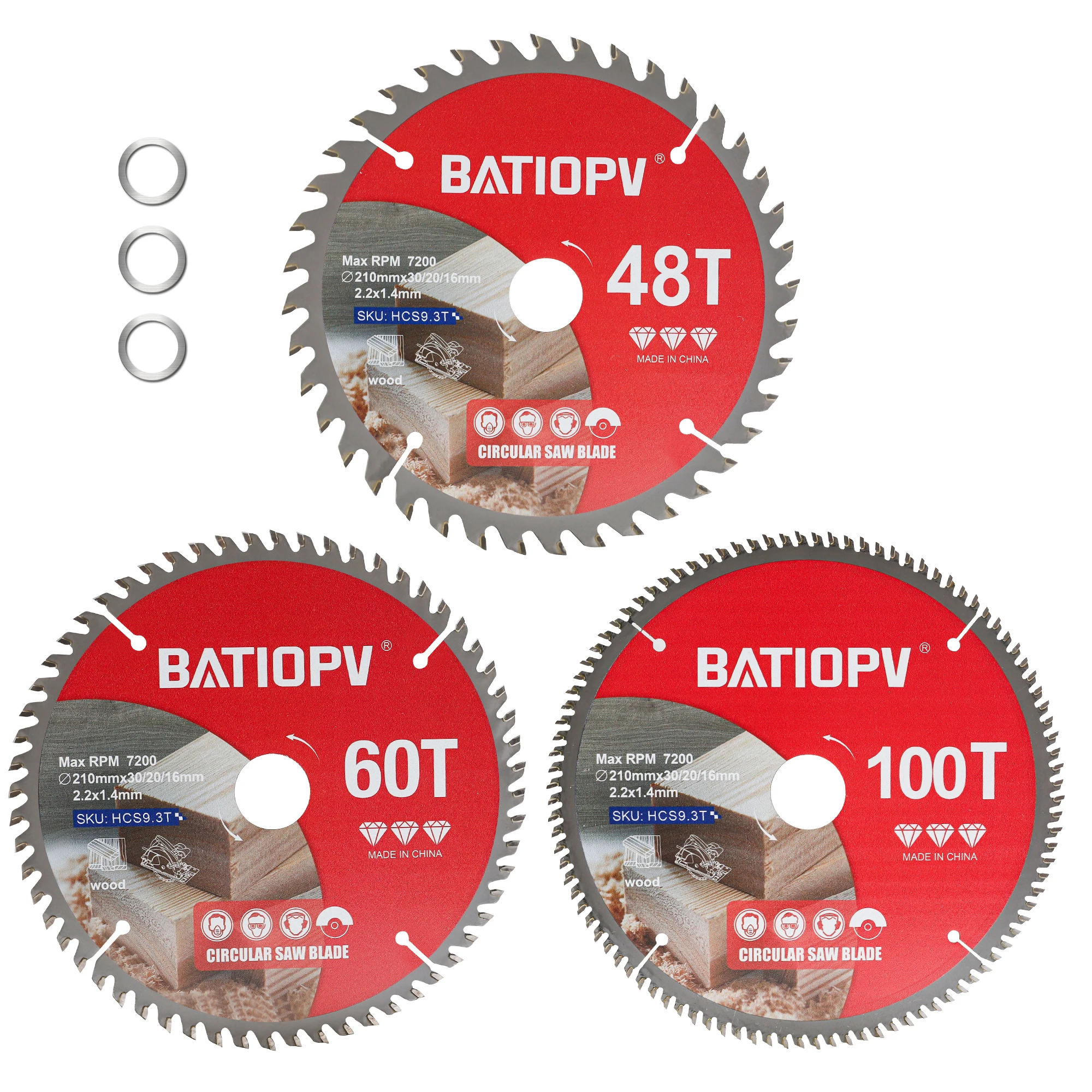 

BATIOPV 210 Woodworking Saw Blade Set, Woodworking Tools, Angle Grinder Saw Blades, Carbide Metal Saw Blades，100T/60T/48T