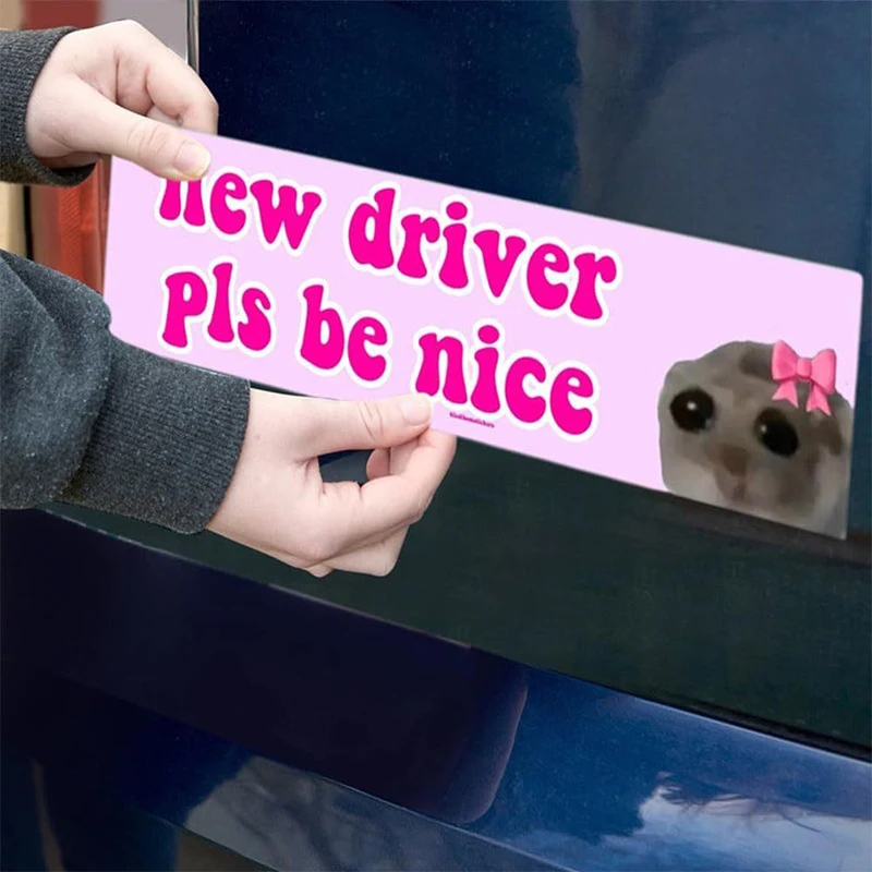 New Sad Cat Bestie Driver Please Be Nice Sticker Funny Meme StickerSelf Adhesive Learner Driver Sticker Car Accessories 1/10pcs