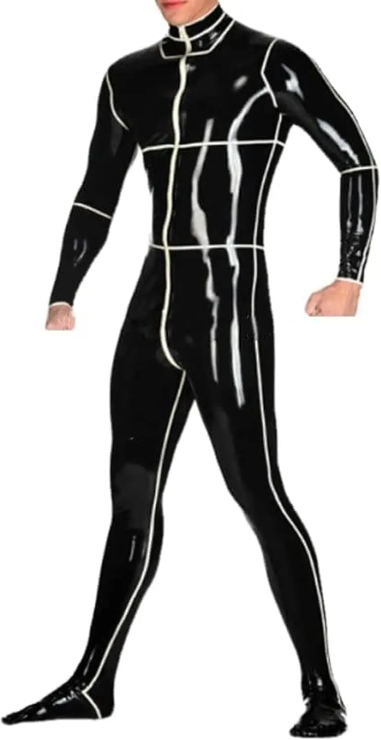 

Black Sexy Latex Catsuit with Foot Socks Rubber Tights Bodysuit