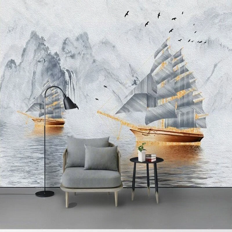 

Современный модный простой пейзаж парусник птица картина маслом ТВ роскошное украшение дома фон и настенная живопись