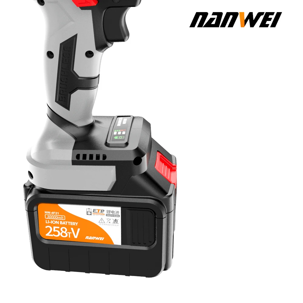 For Nanwei 21V 150N Professional Ice Drills 13mm Cordless Impact Drill Brushless Power Tools Lithium Battery Hand Tools Steel