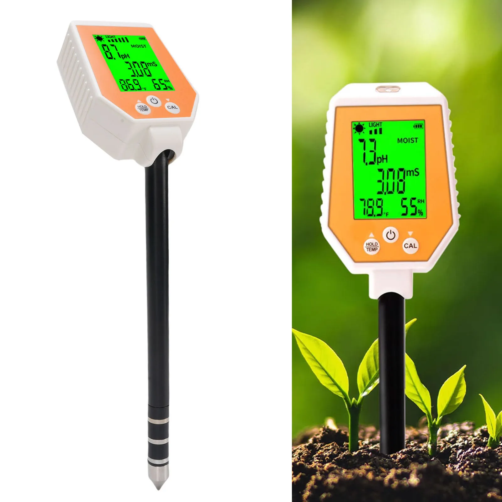 Probador de PH Digital del suelo, medidor de PH EC, probador de temperatura de fertilidad del PH del suelo de alta precisión, profesional para el cuidado de plantas de césped y jardín