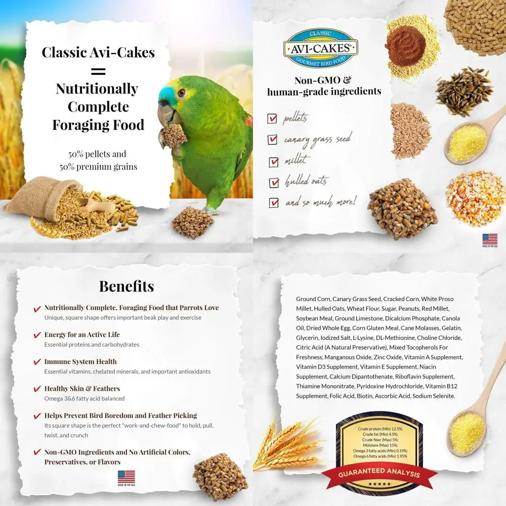 

Classic Avi-Cakes Pet Bird Food, Made with Non-GMO and Human-Grade Ingredients, for Parrots, 20 lb…