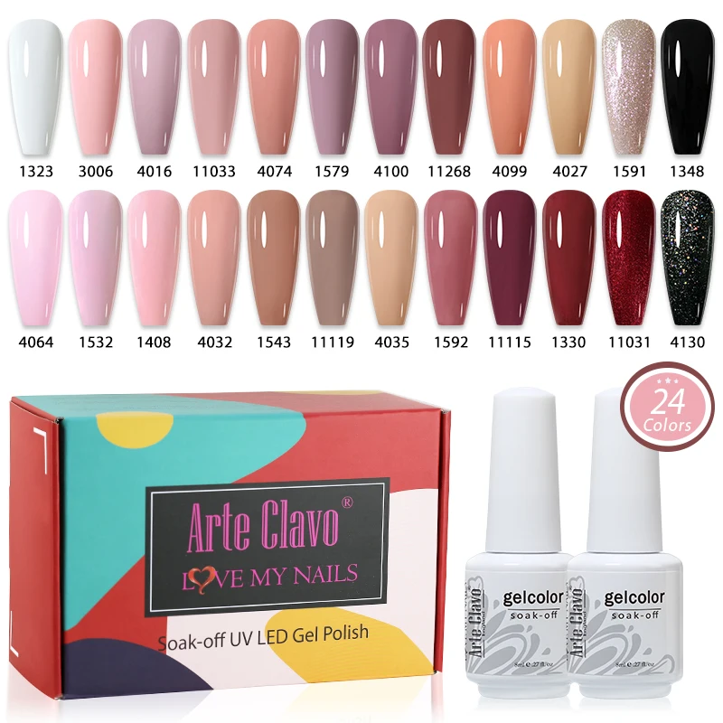 Arte Clavo 24 Pçs/set 8ml Macaron Gel Unha Polonês Com Caixa Semi Permanente UV Gel Soak Off Nail Art Kit Verniz Para Manicure